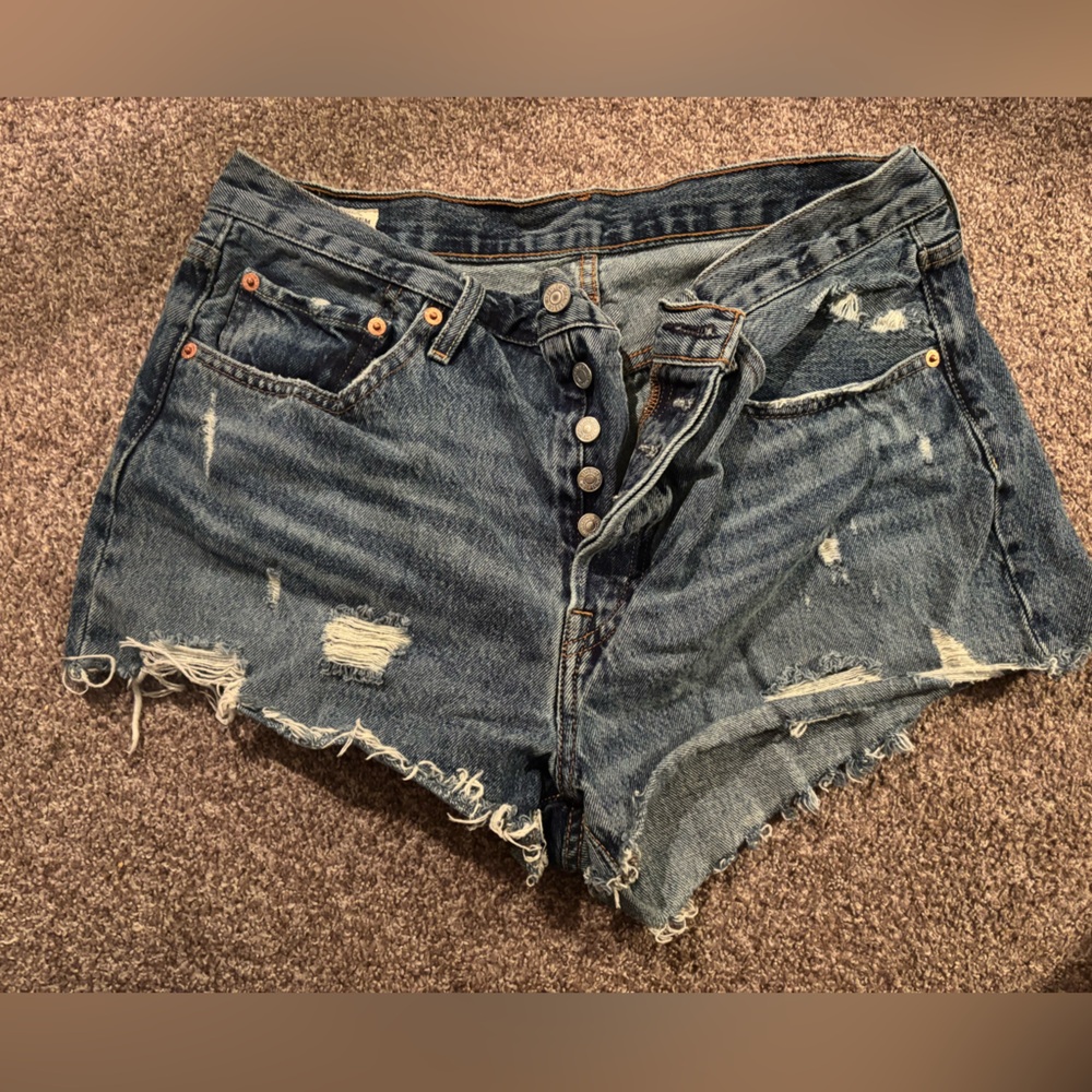 Levi's Blue Distressed Jean Shorts